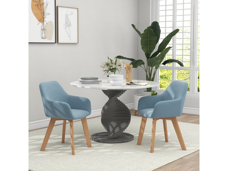  Lot de 2 chaises de salle à manger fauteuil assise rembourrée en tissu effet velours pieds en bois, bleu  - Conforama C