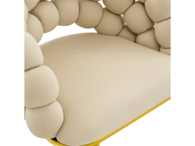  Lot de 2 tabourets de bar en velours crème, dossier chaîne, piètement réglable doré  - Conforama D