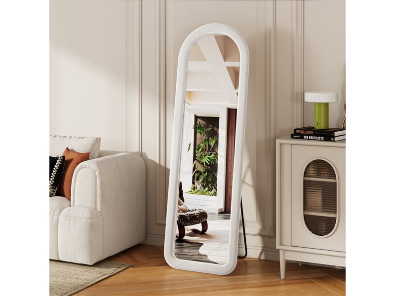  Miroir sur pied - 160 x 50 cm - blanc - miroir plein pied arqué, cadre rembourré en velours, style romantique français  - Conforama C