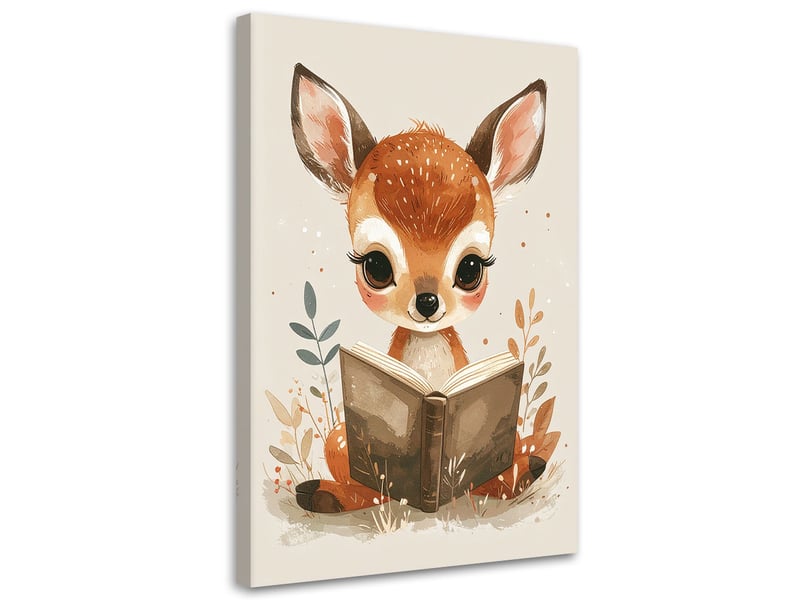 Impression sur toile, petit cerf lisant un livre animaux de la forêt 80x120 1292947179 - Conforama A