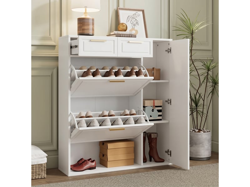 Meuble à chaussures 95x24x107 cm, capacité 15 paires, deux tiroirs et étagères modulables blanc  - Conforama B