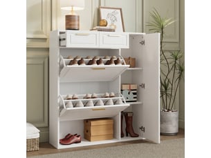 Meuble à chaussures 95x24x107 cm, capacité 15 paires, deux tiroirs et étagères modulables blanc