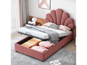 Lit coffre 90x200 cm <strong>MERAX</strong> <strong>lit enfant rose</strong> coloris rose