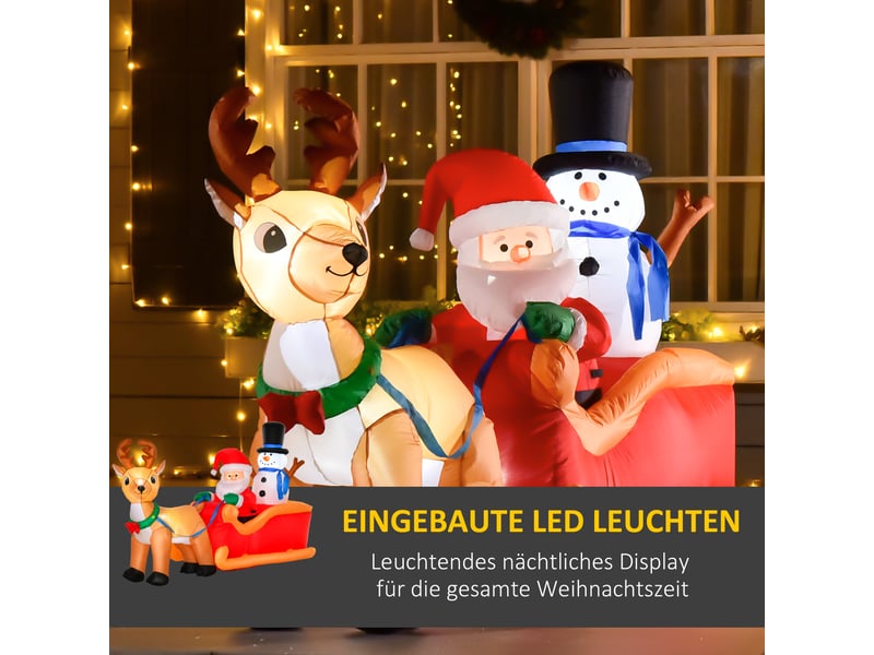  Père noël gonflable sur traîneau avec renne led 200 x 80 x 128 cm  - Conforama D