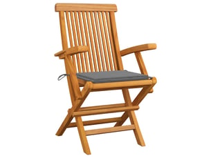 Lot de 2 chaises de jardin avec coussins gris bois teck massif