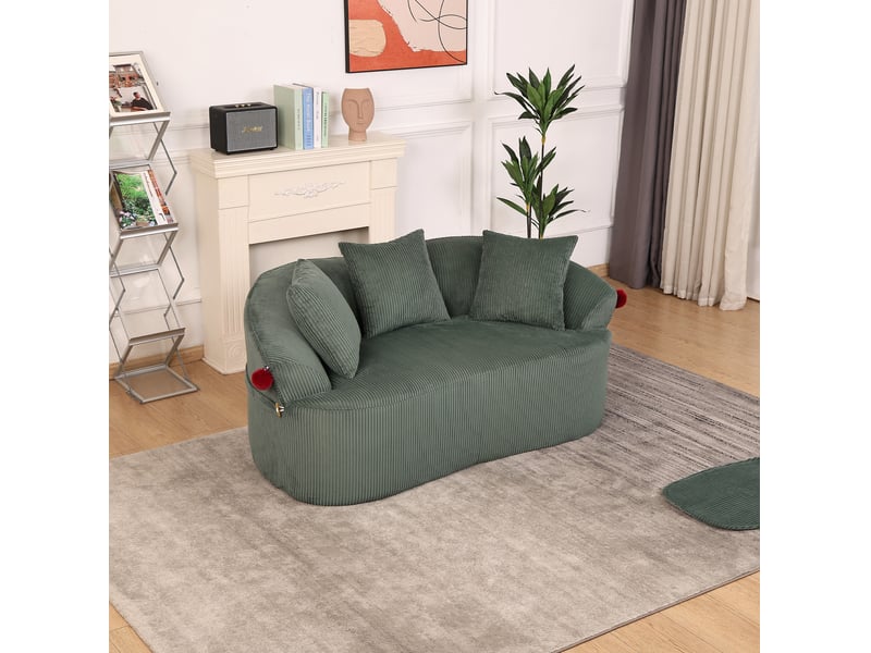  Canape droit 2 places compressé 163x93x68 cm en mousse et velours côtelé couleur vert, design moderne  - Conforama E