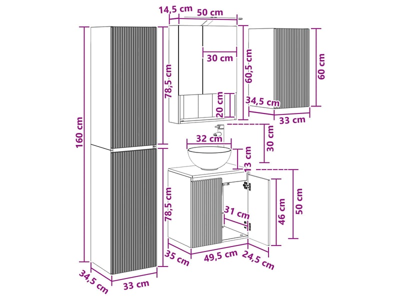  Vidaxl ensemble d'armoire de salle de bain 5 pcs chêne fumé  - Conforama C