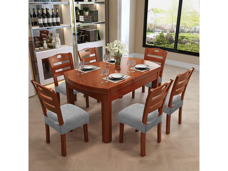  Lot de 4 housses de siège élastiques gaufrées jacquard lavables gris clair, amovibles et lavables, adaptées aux restaurants, cuisines, bureaux XLH-ZLS-009209ZLS - Conforama E