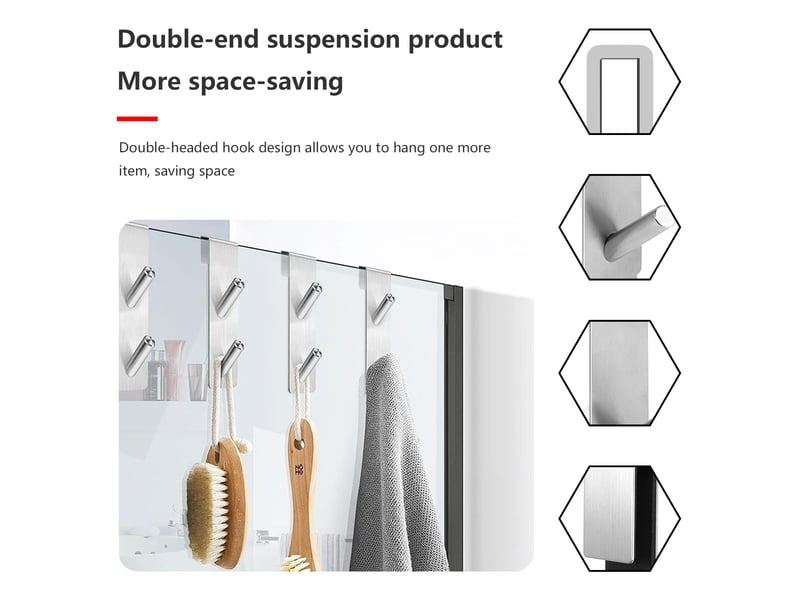  2 pièces crochet douche, porte serviette sans perçage, crochets de pour portes de douche en verre sans cadre, adapter 6-12 mm d'épaisseur, gris  - Conforama E