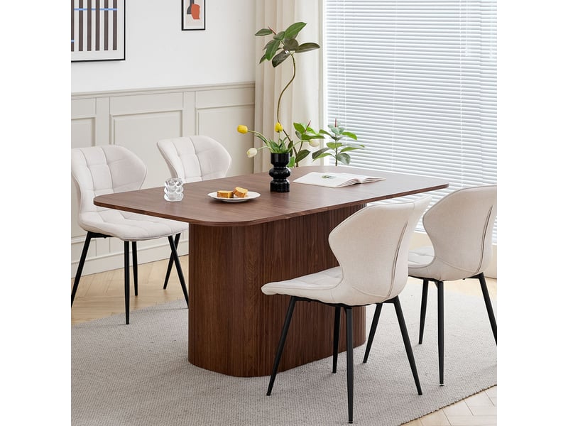 Table à manger ovale 160 cm pour 6-8 personnes – mdf couleur noyer – style scandinave - Conforama B