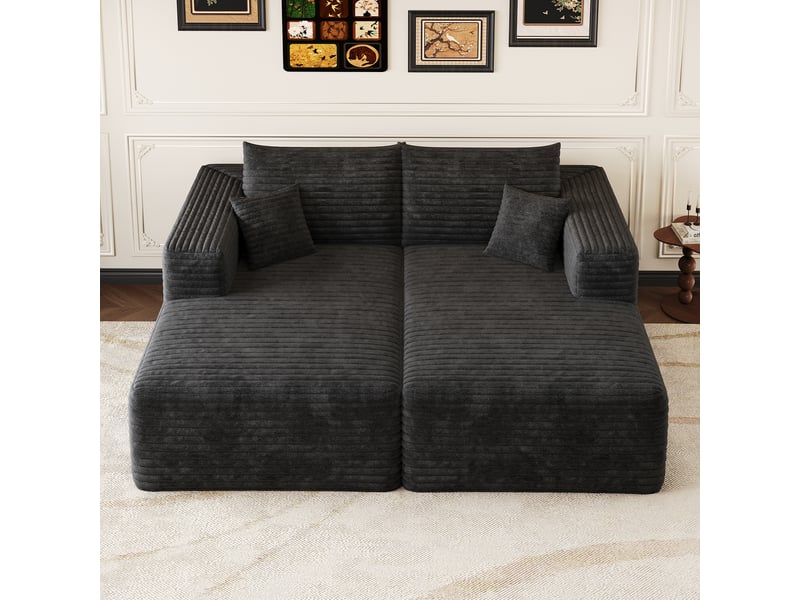 Canapé modulable noir en velours côtelé, méridienne salon sans armature, canapé-lit moderne 180x151cm - Conforama W