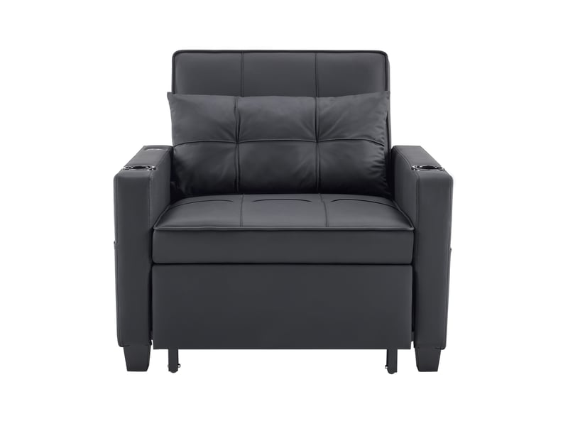 Fauteuil-lit modenvie convertible 3 en 1 87 x 74 x 84 cm noir simili cuir avec port usb - Conforama A