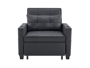 Canapé droit convertible <strong>MODENVIE</strong> <strong></strong> 1 place Simili noir