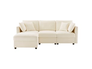 Canapé d'angle 218x156,5 cm avec pouf et accoudoirs réglables en chenille beige