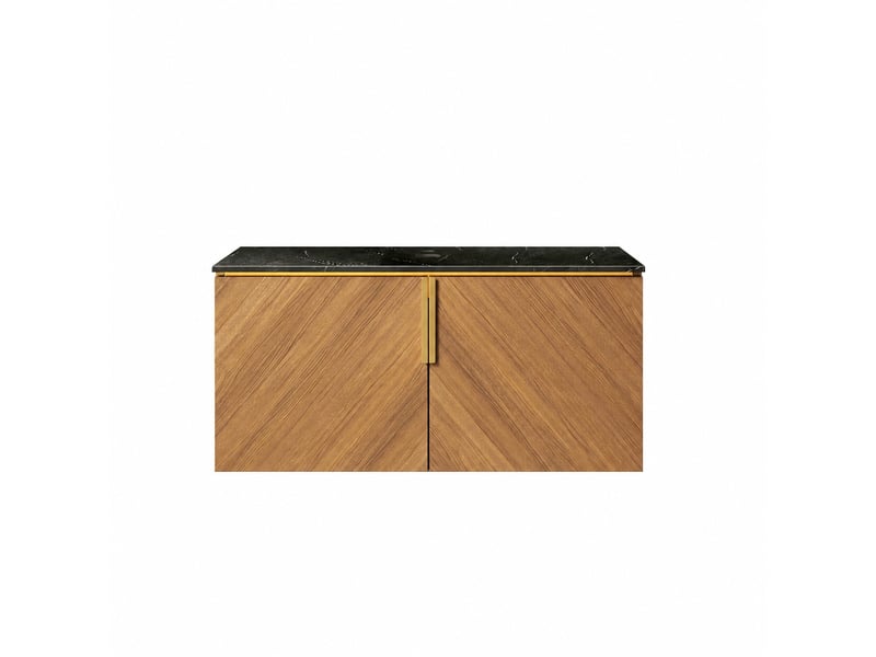 Meuble sous vasque sans vasque 91 cm, plan en pierre frittée, effet chêne brun - Conforama A