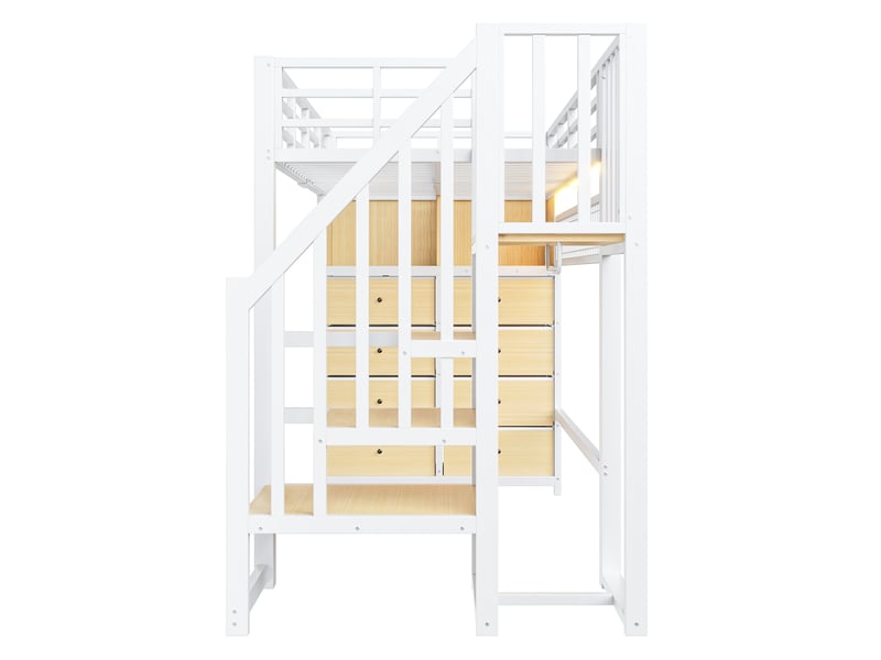  Lit mezzanine 90x200 cm en métal doté de led et rangement, coloris blanc  - Conforama E
