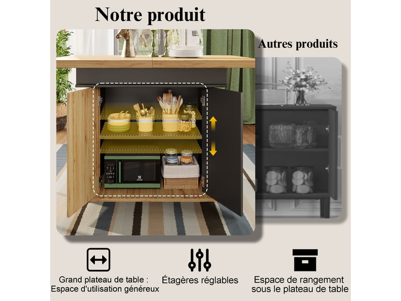 Table à manger extensible 4 à 6 personnes avec rangement, noir et naturel, 110-140 cm - Conforama D