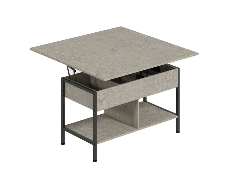  Table basse relevable et extensible, table de salon avec compartiment caché étagères ouvertes, 98x49x55cm, gris  - Conforama B