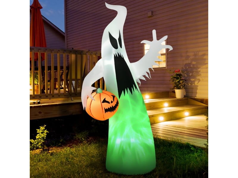 Décoration gonflable d’halloween avec led, fantôme et citrouille, en polyester blanc pour intérieur et extérieur - Conforama B
