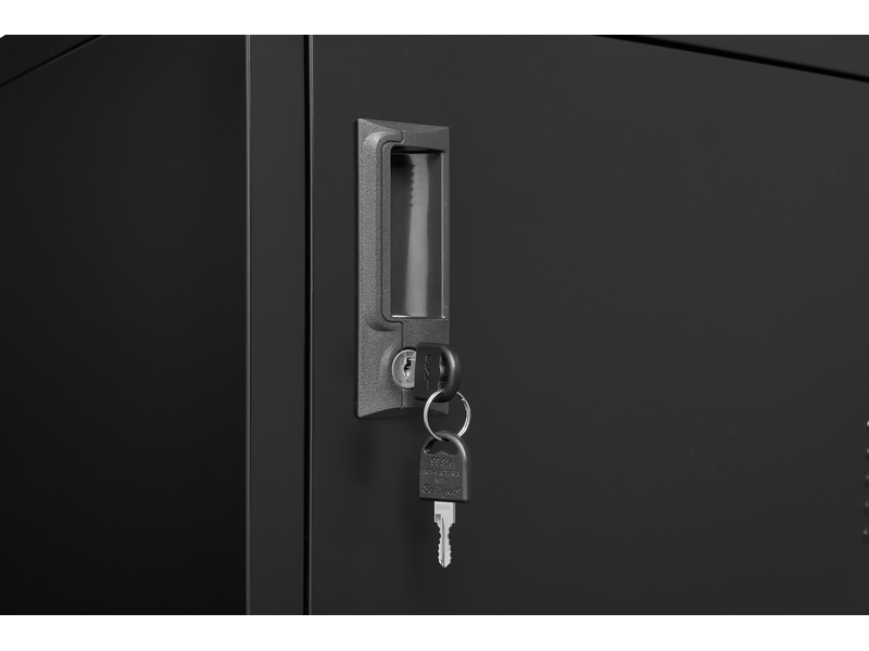 Armoire de rangement métallique 6 portes 90 x 40 x 100 cm – noir – serrures individuelles et porte-cartes  - Conforama E