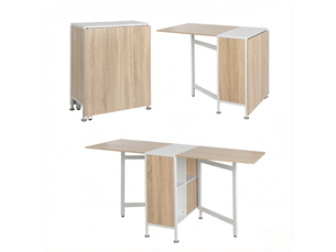 Table de cuisine pliable avec 4 niches en mdf et acier 170×60×75 cm blanc et chêne clair