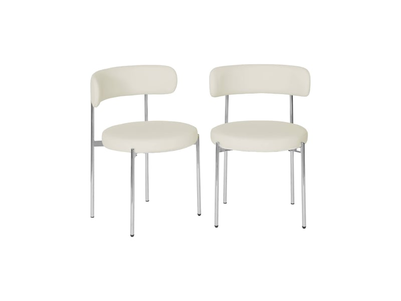  Lot de 2 chaises rondes vintage acier chromé et simili cuir blanc cassé - lola  - Conforama A