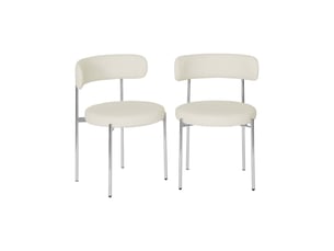 Lot de 2 chaises rondes vintage acier chromé et simili cuir blanc cassé - lola