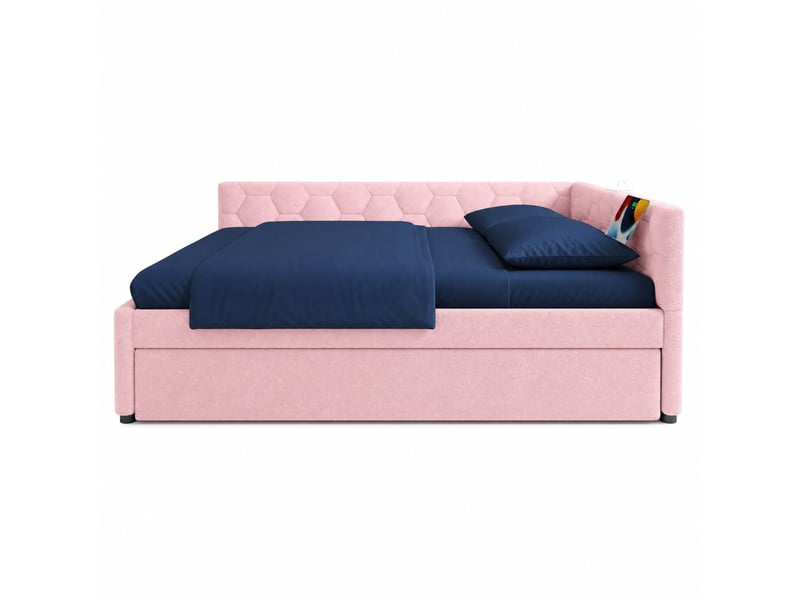  Lit gigogne 140x200 cm avec lampe de chevet et ports usb, rose  - Conforama A