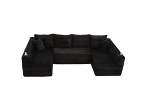 Canapé modulable en u modenvie 6 places en velours côtelé noir avec porte-gobelets et poches latérales 320 x 155 x 88 cm