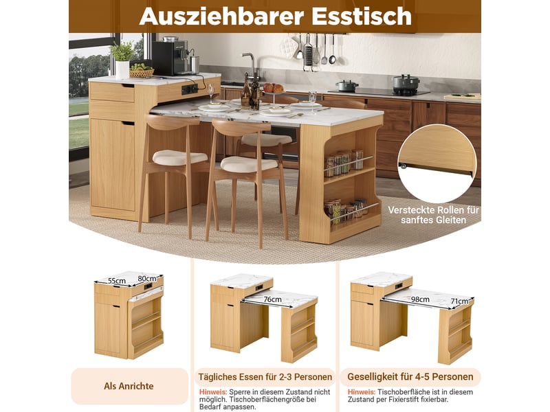  Naturel table à manger extensible avec rangement, design moderne, structure fonctionnelle pour cuisine et salle à manger  - Conforama C