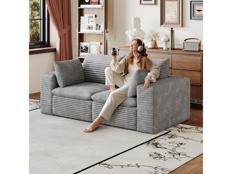 Canapé nuage velours côtelé gris foncé 180 cm, 2 places déhoussable sans montage pour salon  - Conforama E