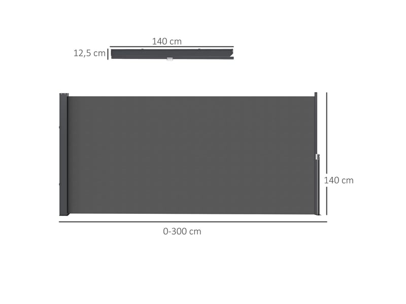 Store latéral brise-vue paravent rétractable 3 x 1,4 m alu. Polyester anti-uv haute densité 180 gm² gris foncé  - Conforama E