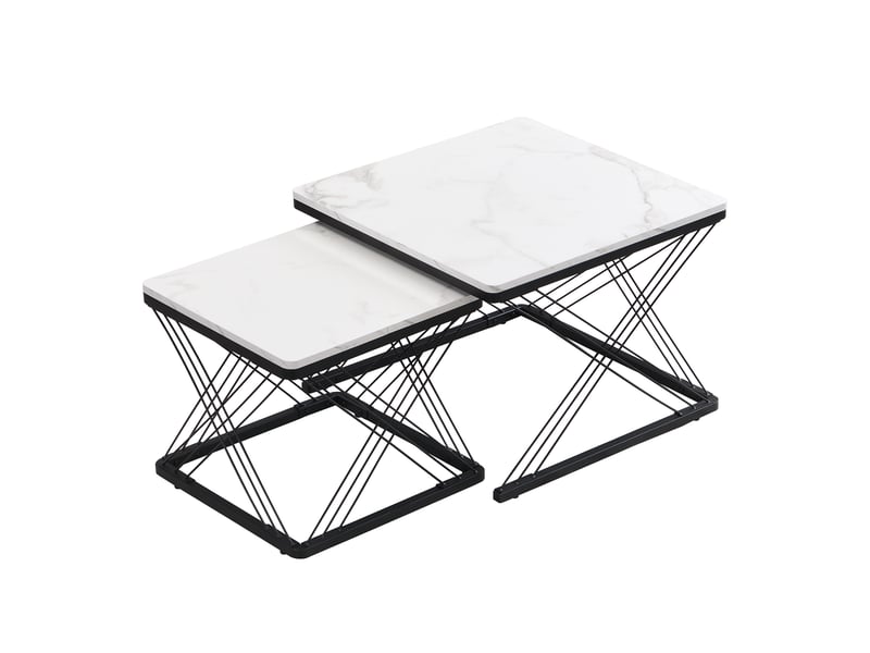  Ensemble élégant de 2 tables basses carrées (60 x 60 x 45 cm et 45 x 45 x 40 cm), finition marbre brillant, pieds réglables en hauteur, charge maximale de 30 kg.  - Conforama A