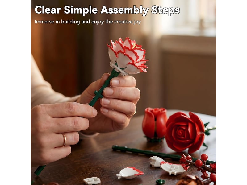  771 pièces bouquet de roses rouges en blocs de construction, fleurs à monter, décoration maison et bureau, cadeau  - Conforama B