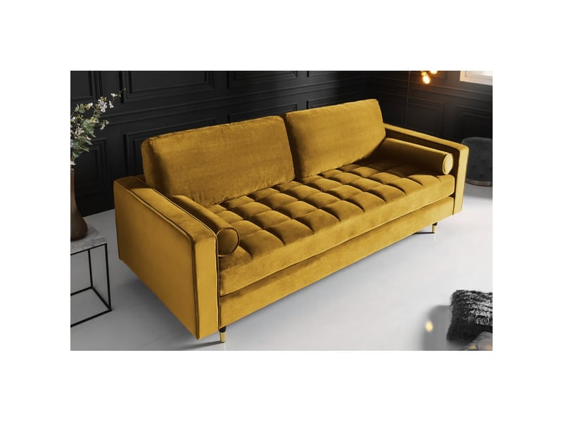 Canapé d'angle réversible koliri jaune – canapé design en velours capitonné avec pouf assorti - Conforama E