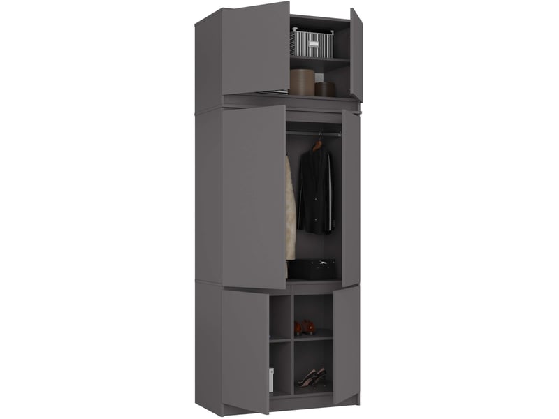  Armoire avec surmeuble s90 gris graphite 90 cm 6 portes façade gris graphite 6 étagères 90x51x235 cm  - Conforama B
