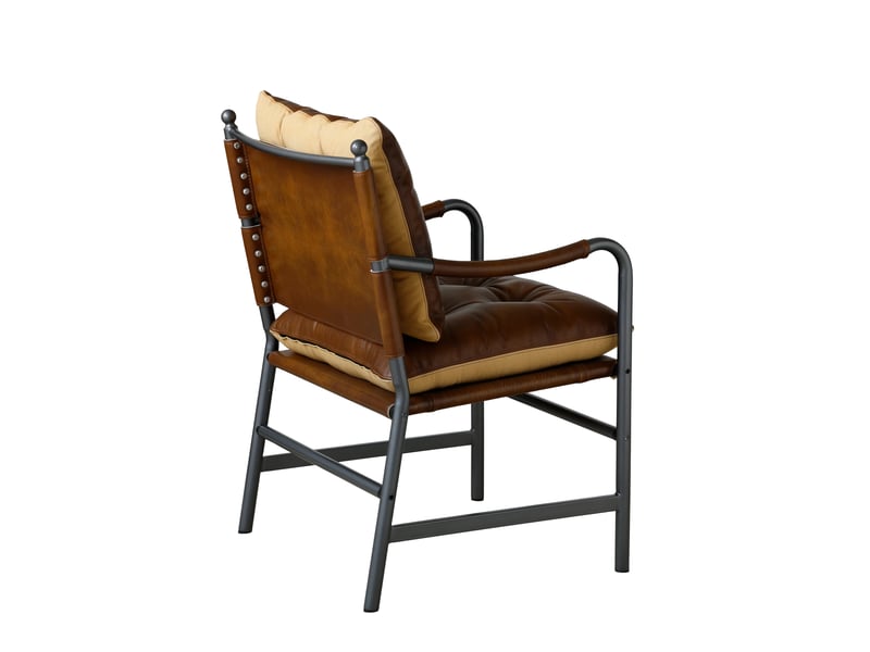  Fauteuil d’appoint en cuir, style mid-century modern, structure en métal noir, pour salon et chambre  - Conforama E