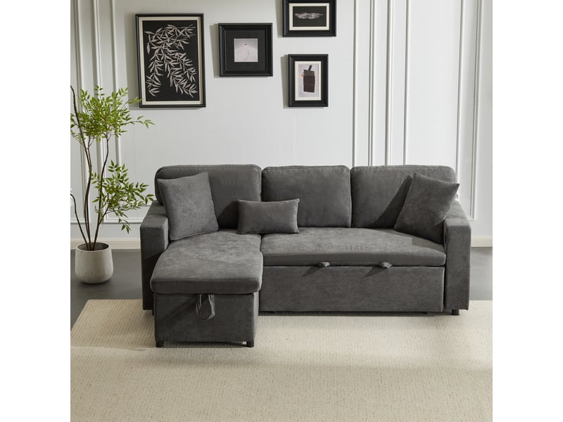  Canapé-lit 214.0x131.0x87.0 cm usb, rangement en flanelle gris foncé  - Conforama D