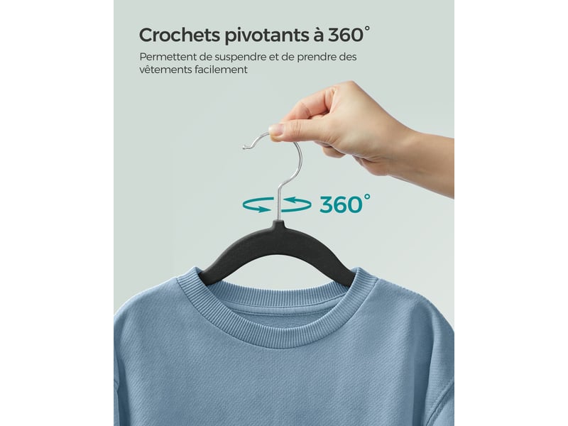  Cintres enfants lot de 50 en velours avec crochets rose gold antiglisse modèle enfant pour jupes robes pantalons t-shirts noir 12_0005098  - Conforama C