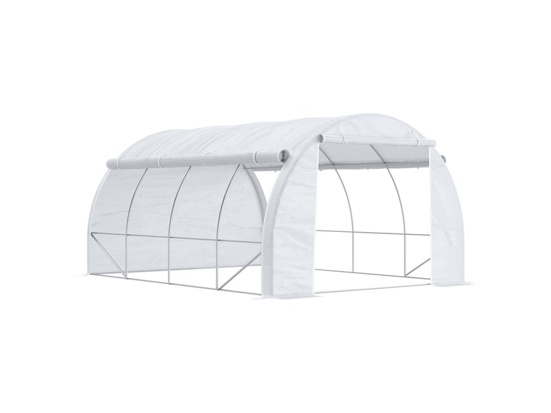 Serre de jardin - 3,97x3,02x2 m - protection uv - résistante au vent - porte latérale - acier - blanc - murs enroulables 397x300x200cm - Conforama A