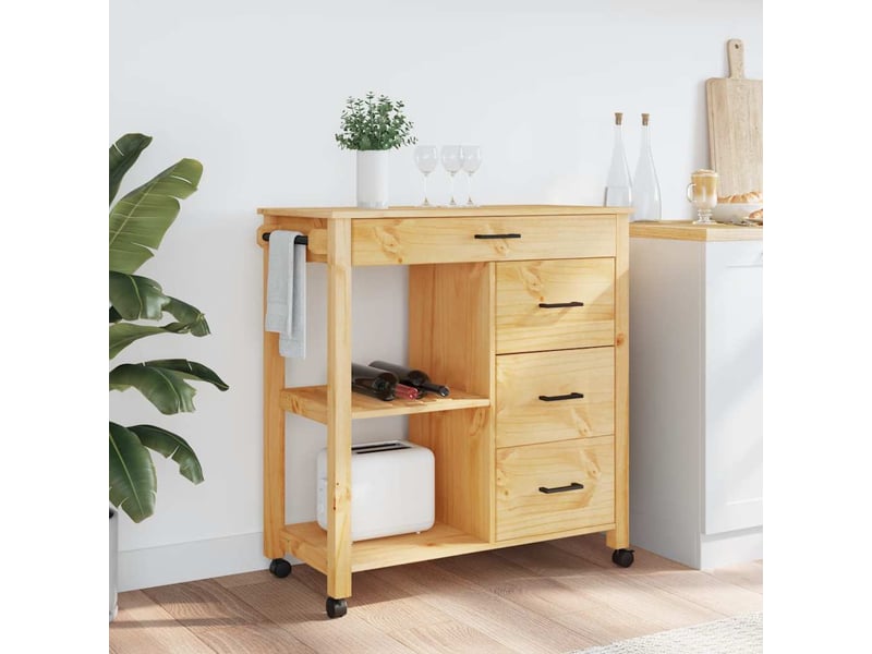 Desserte de cuisine, chariot de rangement monza 84x40x88,5 cm bois massif de pin shl93497 - Conforama C