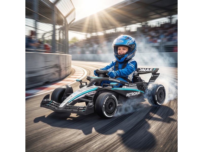  Kart électrique enfants 12v, go kart mercedes-amg petronas f1 avec 2 moteurs, télécommande, 3 vitesses, noir  - Conforama C