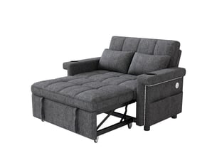 Canapé 2 places - 145x141.5x90cm - canapé convertible lit en chenille avec led rgb, ports usb & porte-gobelets - gris