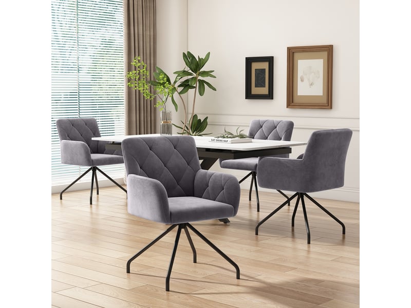  Chaises de salle à manger lot de 4 avec accoudoirs et dossier enveloppant  - velours gris foncé  - Conforama B