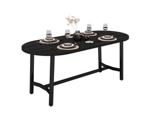 Table à manger 180 x 80 x 75 cm, 6-8 personnes, angles arrondis, pieds en fer, noir