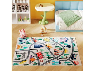 Tapis enfant 160 x 120 cm multicolore en polyester, motif autoroute, dessous antidérapant pour chambre