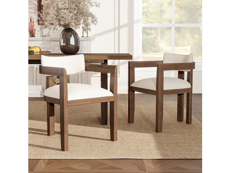  Lot de 4 chaises de salle à manger 60,5x57,5x78,5 cm, en bois, couleur noyer, avec accoudoirs, design classique  - Conforama D