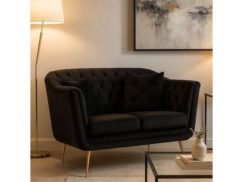  Canapé fixe 2 places diskit, effet velours matelassé, 130x83x91h cm noir Diskit - Conforama B