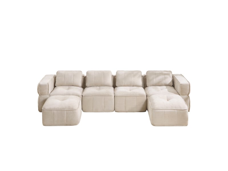  Canapé d'angle modulaire en u 4 places sans cadre, 2 poufs, mousse haute densité 32d, tissu beige doux, sans montage  - Conforama A