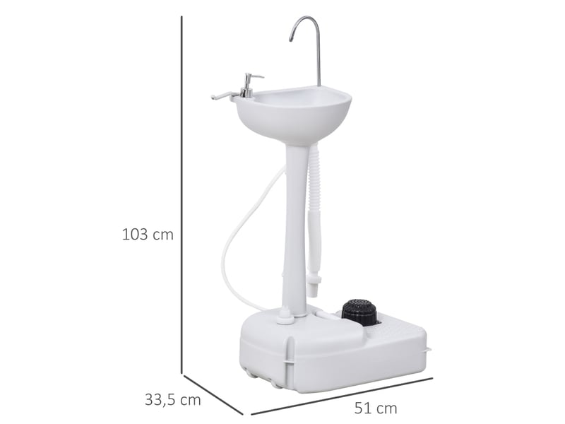  Lavabo mobile 51 x 33,5 x 103 cm blanc en hdpe, pompe à pied, roulettes et réservoir de 17 l  - Conforama C